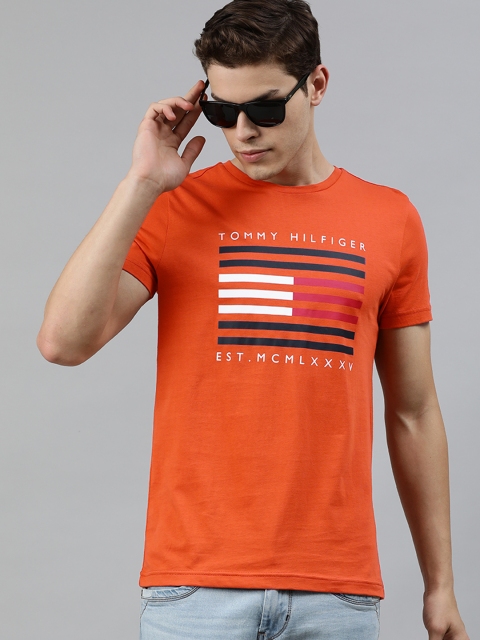 

Tommy Hilfiger Men Orange Printed Round Neck T-shirt