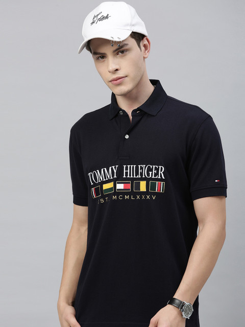 

Tommy Hilfiger Men Navy Blue Solid Polo Collar T-shirt