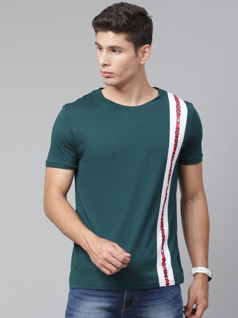 

Tommy Hilfiger Men Green & White Striped T-shirt