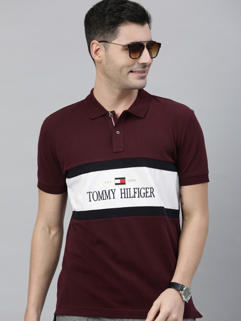 

Tommy Hilfiger Men Maroon Colourblocked Polo Collar T-shirt