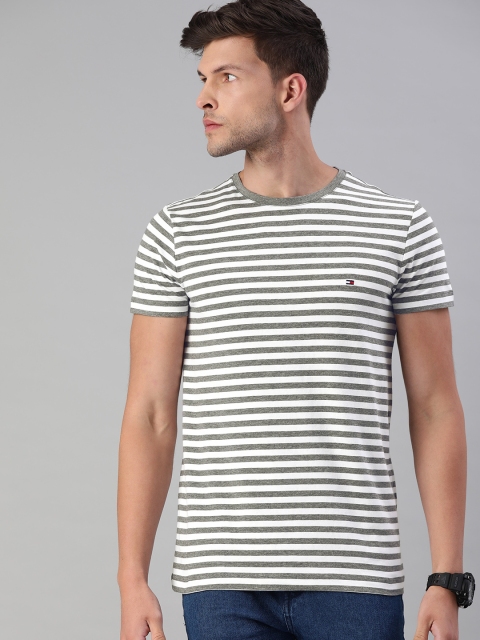 

Tommy Hilfiger Men White & Grey Slim Fit Striped Round Neck T-shirt