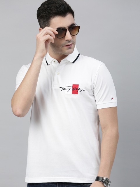 

Tommy Hilfiger Men White Printed Polo Collar T-shirt
