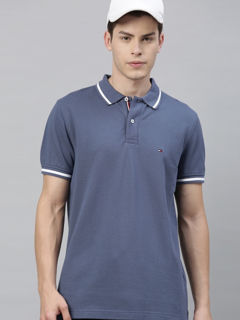 

Tommy Hilfiger Men Blue Solid Polo Collar T-shirt