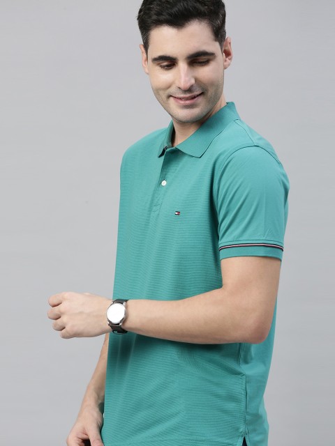 

Tommy Hilfiger Men Sea Green Solid Polo Collar T-shirt