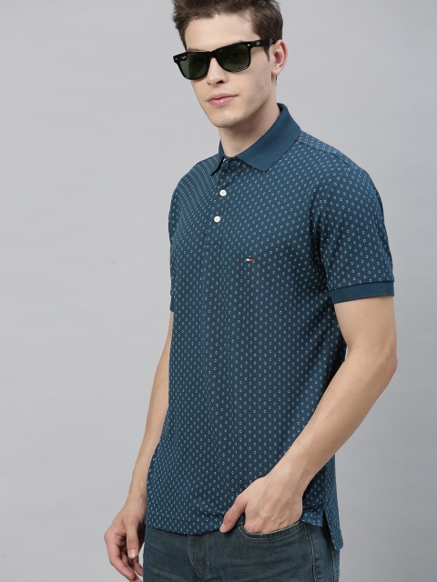 

Tommy Hilfiger Men Blue Printed Polo Collar T-shirt