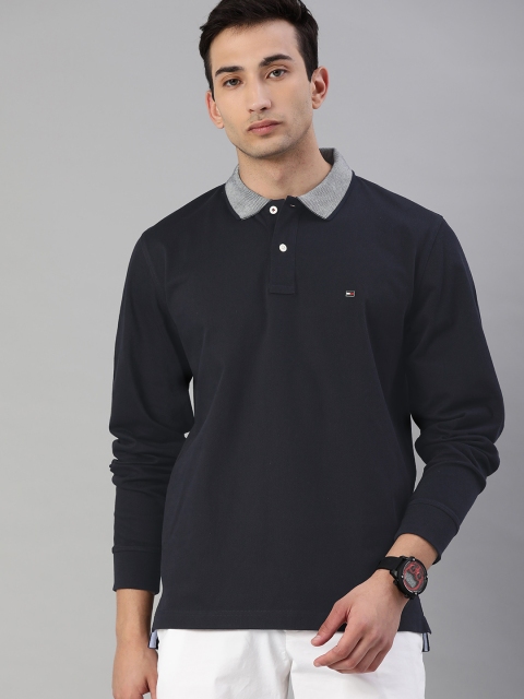 

Tommy Hilfiger Men Navy Blue Solid Contrast Polo Collar T-shirt