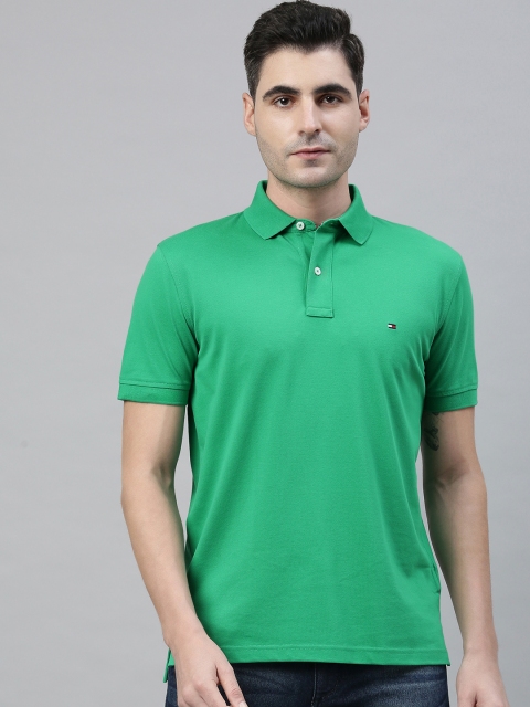 

Tommy Hilfiger Men Sea Green Solid Polo Collar T-shirt