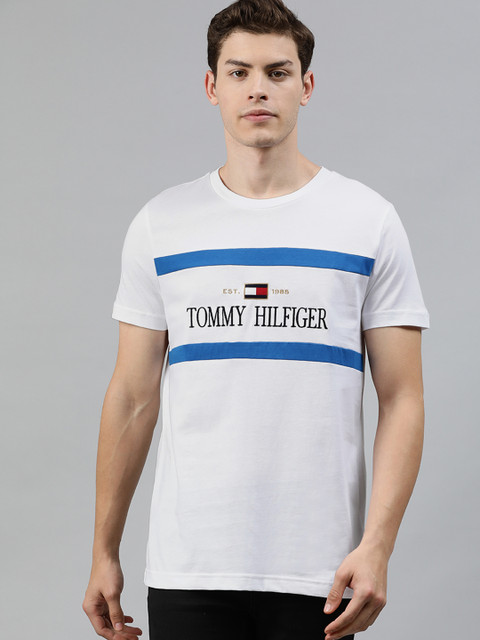 

Tommy Hilfiger Men White Logo Embroidered Round Neck Pure Cotton T-shirt