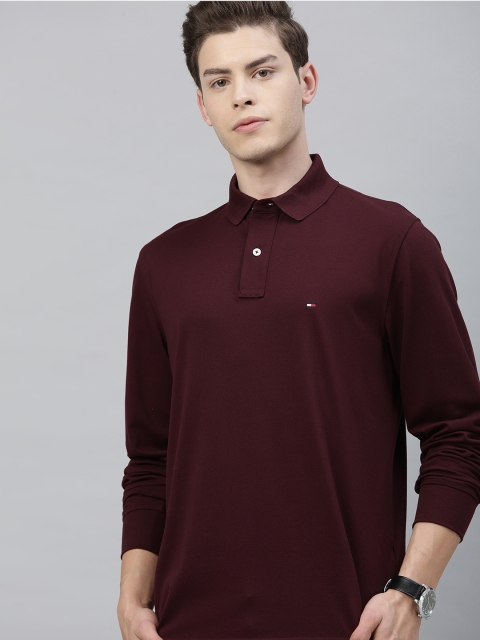 

Tommy Hilfiger Men Maroon Solid Polo Collar T-shirt