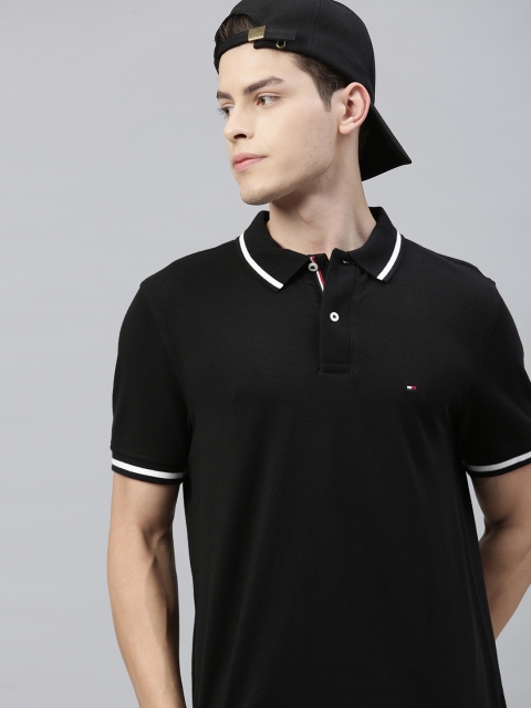 

Tommy Hilfiger Men Black Solid Polo Collar T-shirt