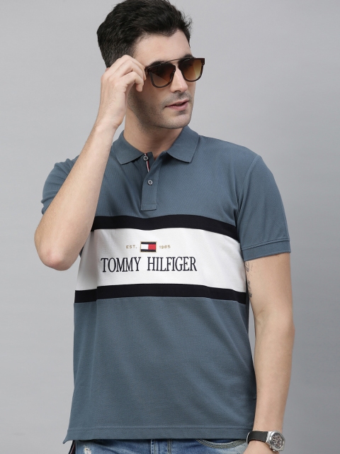 

Tommy Hilfiger Men Blue Colourblocked Polo Collar T-shirt with Print