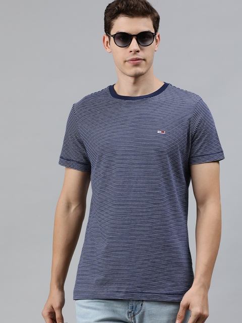 

Tommy Hilfiger Men Navy Blue Striped Round Neck T-shirt