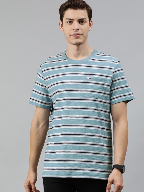 

Tommy Hilfiger Men Blue & White Striped Round Neck T-shirt