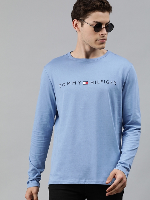 

Tommy Hilfiger Men Blue Brand Logo Printed Round Neck Organic Cotton T-shirt