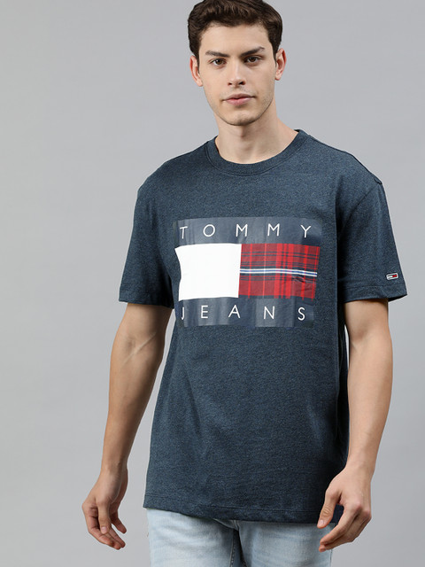 

Tommy Hilfiger Men Blue Printed Round Neck Pure Cotton T-shirt
