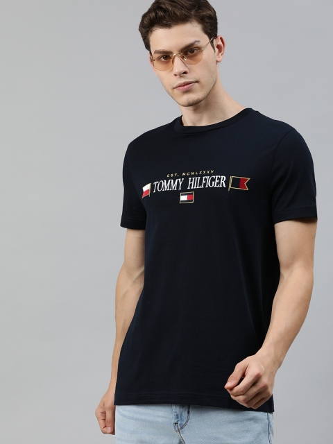 

Tommy Hilfiger Men Navy Blue Brand Logo Printed Round Neck T-shirt
