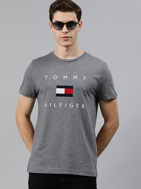 

Tommy Hilfiger Men Grey Logo Embroidered Round Neck T-shirt