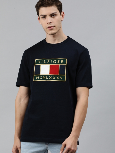 

Tommy Hilfiger Men Navy Blue Relaxed Fit Brand Logo Printed Round Neck T-shirt