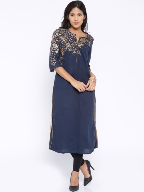 

Vishudh Navy Floral Print Kurta, Navy blue