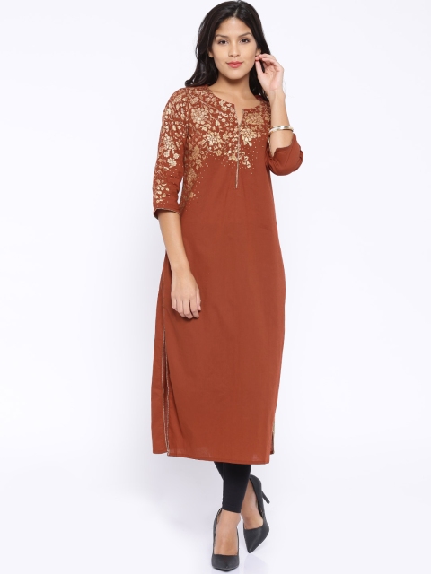 

Vishudh Rust Brown Floral Print Kurta