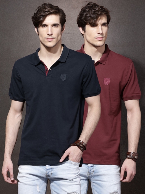 

Roadster Men Pack of 2 Polo T-shirts, Maroon
