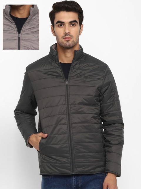 

METTLE Men Charcoal Grey Solid Reversible Padded Jacket