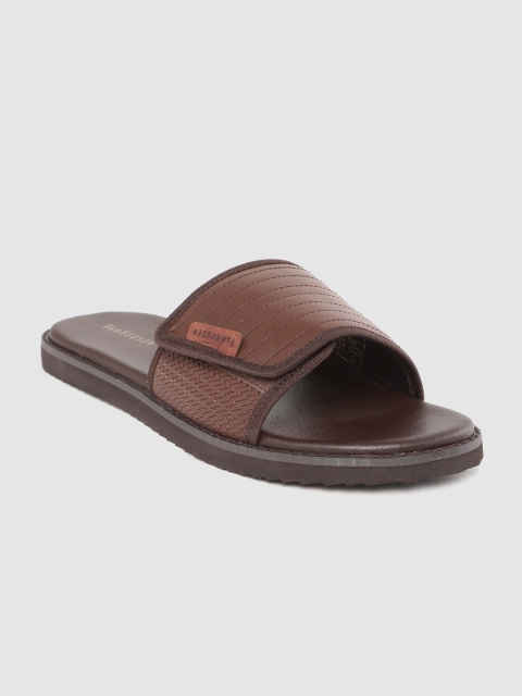 

Van Heusen Men Coffee Brown Self-Striped Comfort Sandals with Basket Weave Textured Detail