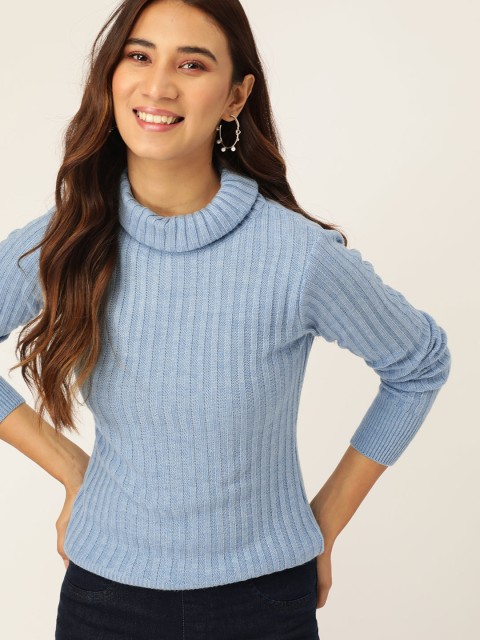

DressBerry Women Blue Self-Striped Pullover