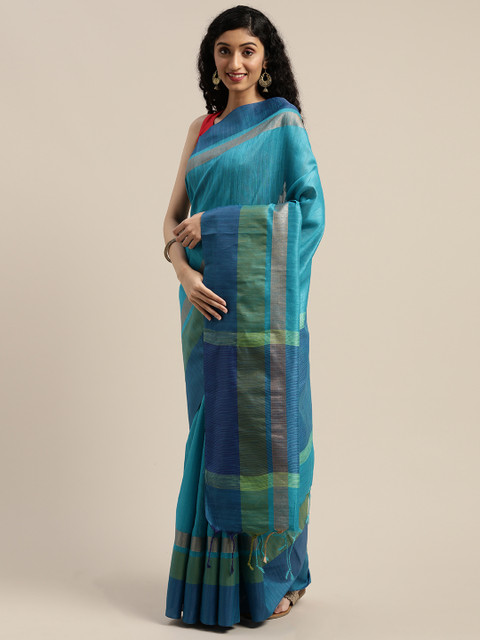 

Rajnandini Blue Solid Silk Cotton Saree