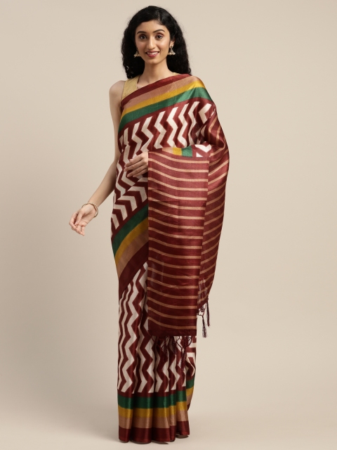 

Rajnandini Brown & Off-White Silk Cotton Leheriya Printed Saree