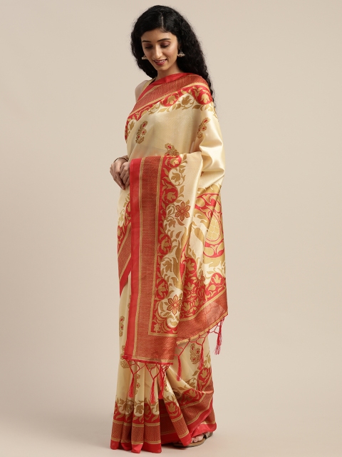

Rajnandini Cream-Coloured & Red Art Silk Ethnic Printed Saree