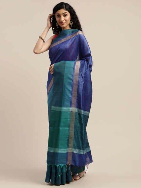 

Rajnandini Blue Solid Silk Cotton Saree