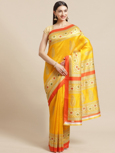 

KALINI Yellow & Beige Printed Mysore Silk Saree