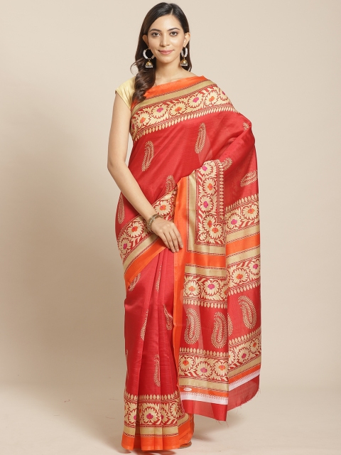

KALINI Red & Beige Printed Mysore Silk Saree