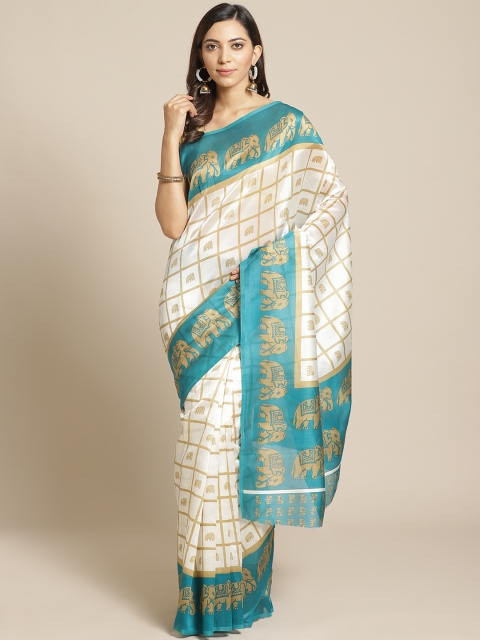 

KALINI Off-White & Golden Checked Mysore Silk Saree