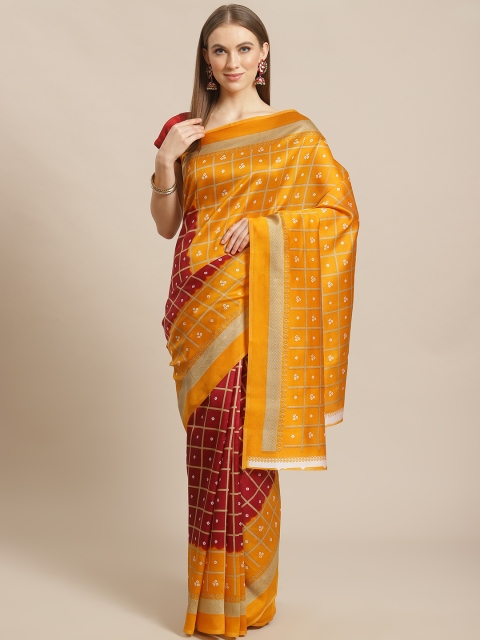 

KALINI Maroon & Maroon Checked Mysore Silk Saree