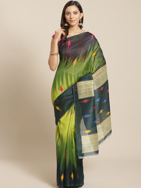 

KALINI Green & Navy Blue Printed Mysore Silk Saree
