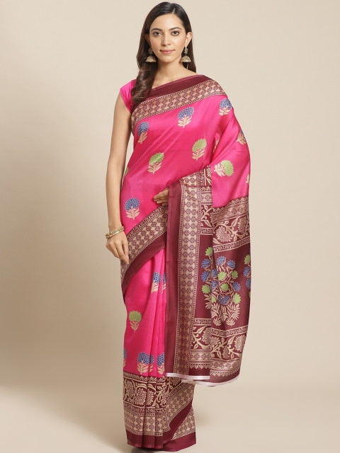 

KALINI Pink & Blue Printed Kanjeevaram Saree