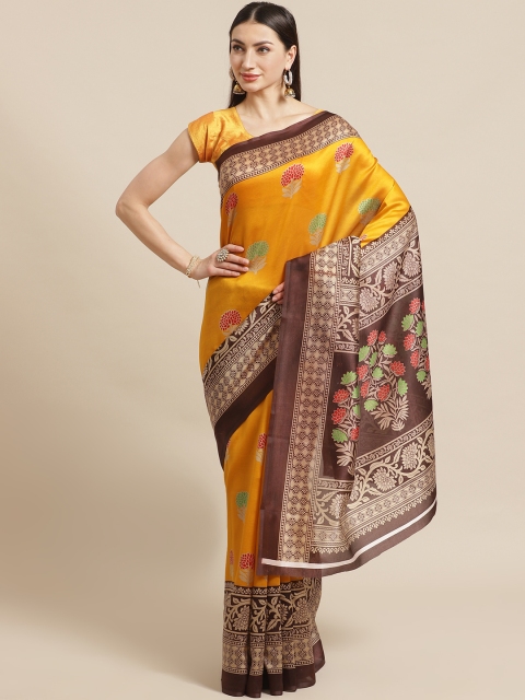 

KALINI Mustard Yellow & Brown Woven Design Kanjeevaram Saree