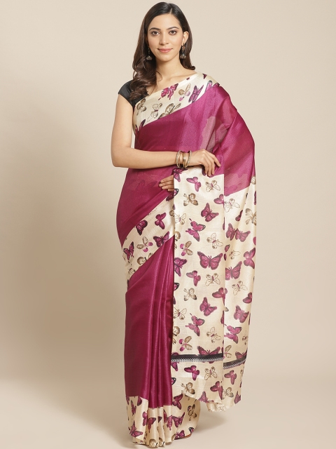 

KALINI Purple & Beige Solid Sustainable Kanjeevaram Saree