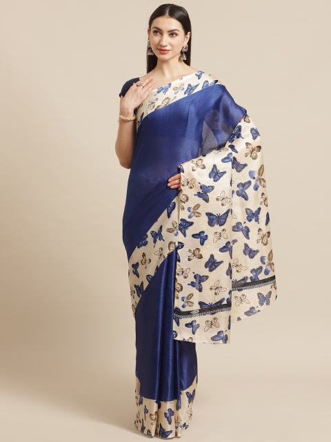 

KALINI Navy Blue & Beige Solid Saree