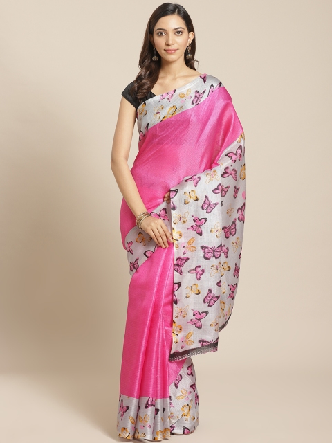 

KALINI Pink & Silver Solid Kanjeevaram Sustainable Saree