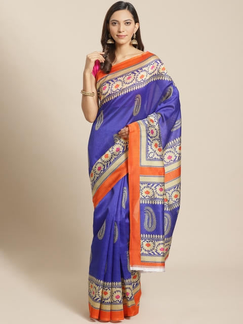 

KALINI Blue & Beige Paisley Printed Sustainable Mysore Silk Saree