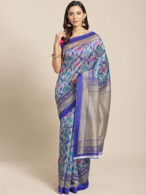 

KALINI Blue & Pink Printed Kanjeevaram Saree