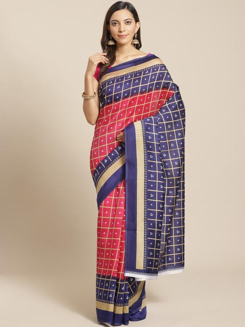 

KALINI Pink & Blue Checked Sustainable Mysore Silk Saree