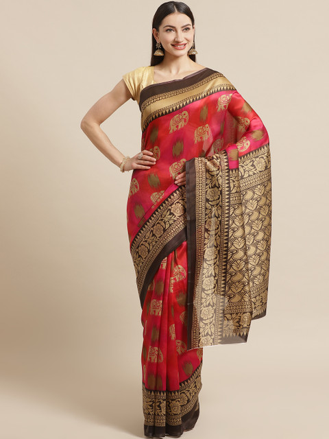 

KALINI Red & Beige Printed Mysore Silk Saree
