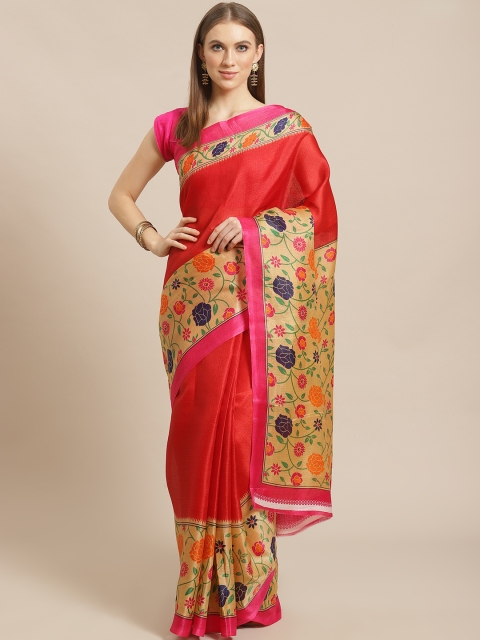 

KALINI Red & Beige Poly Silk Solid Mysore Silk Saree