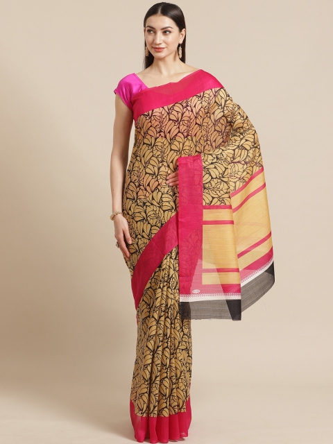 

KALINI Beige & Black Printed Bhagalpuri Saree