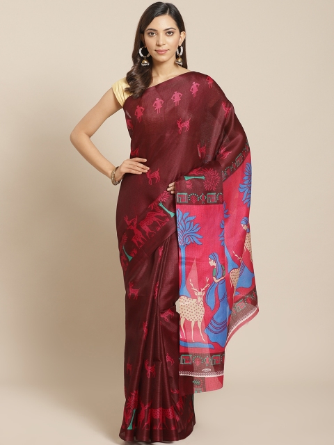 

KALINI Maroon & Pink Printed Mysore Silk Saree