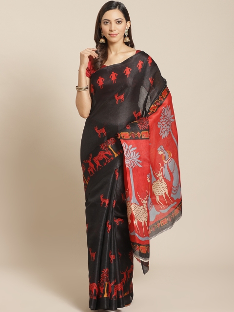 

KALINI Black & Red Printed Mysore Silk Saree